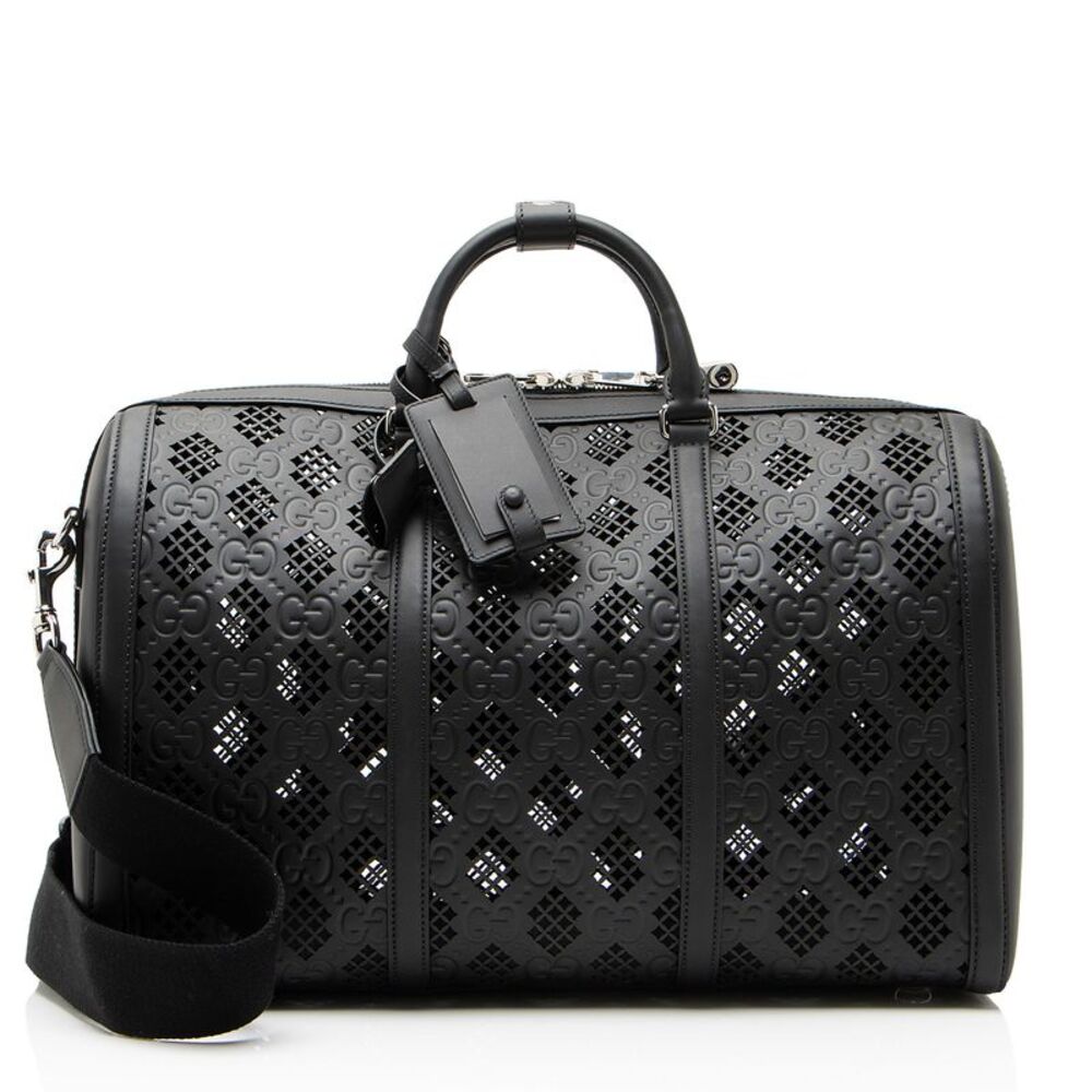 Gucci Perforated GG Embossed Leather Medium Duffle
